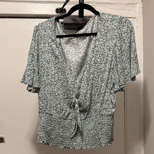 Elegant Floral Tie-Front Blouse